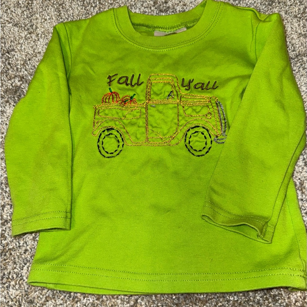 Green 'Fall Y'all' Truck Embroidered Long Sleeve Shirt